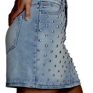 Denim Blue Mini Skirt SKINNY-GIRL JEANS Studded Party Festival Streetwear Micro